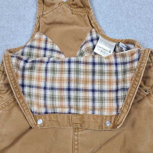 Carhartt Bibs Double Knee Overalls Toddler Size 2T Brown Canvas Flannel Lining - Picture 9 of 10